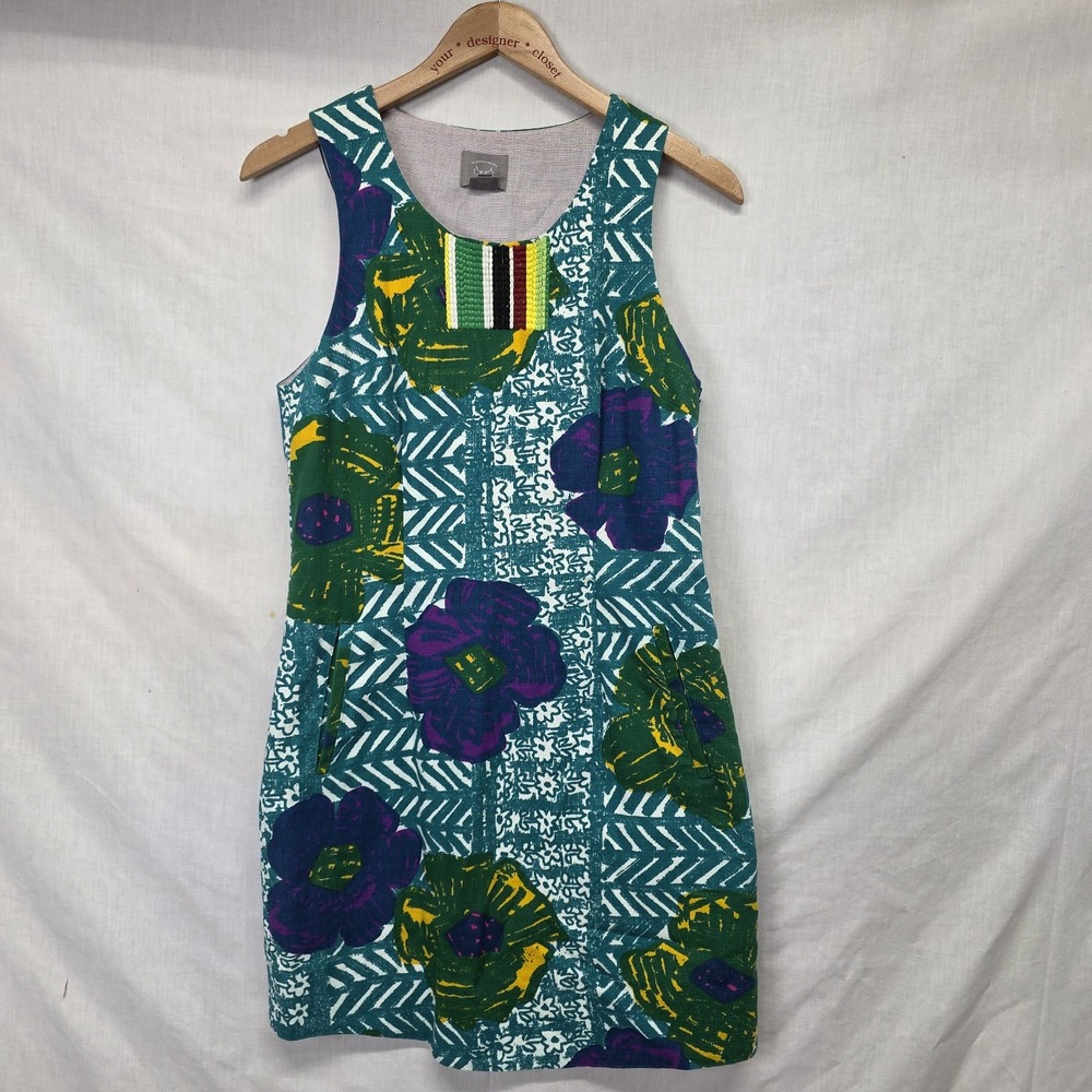 Vanessa Virginia Anthropologie Dress Size 8 Sleeveless Graphic Hibiscus Shift